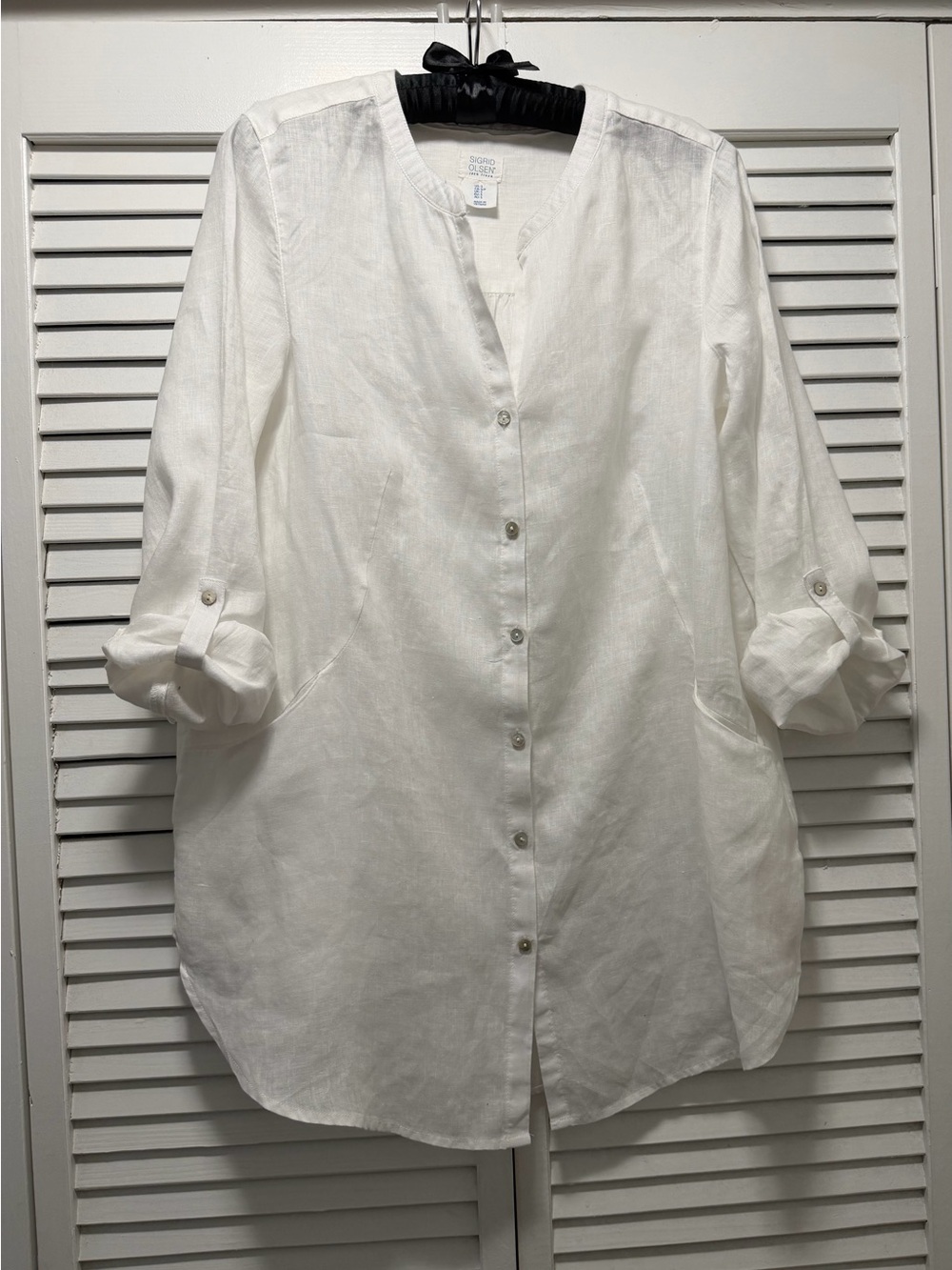 Sigrid Olsen White Linen Button-Front Top